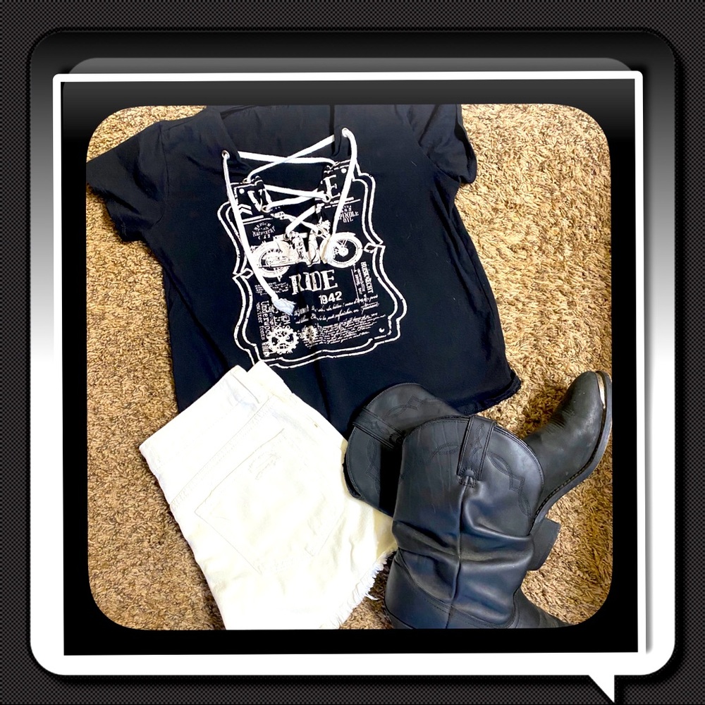 Gently Used Fun Black  Motorcycle Ride T Shirt